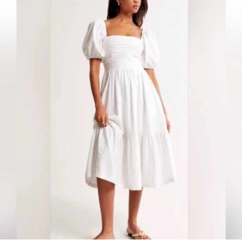Abercrombie & Fitch White Smocked Tiered Midi Dress